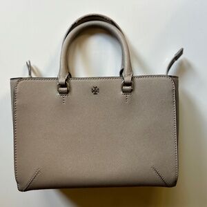 Tory Burch Handbag Gray Tan Logo Houlder Bag Purse Crossbody Medium size